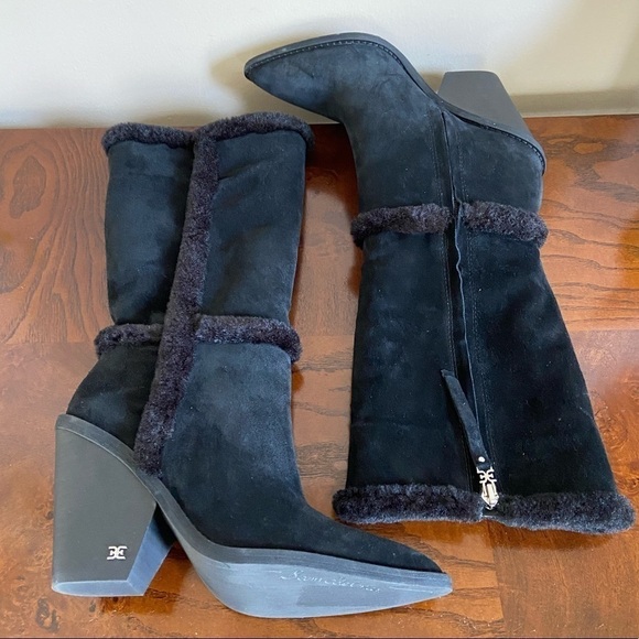 New Sam Edelman Ilsa Suede Shearling Lined Boot Black size 7.5 - Picture 7 of 12